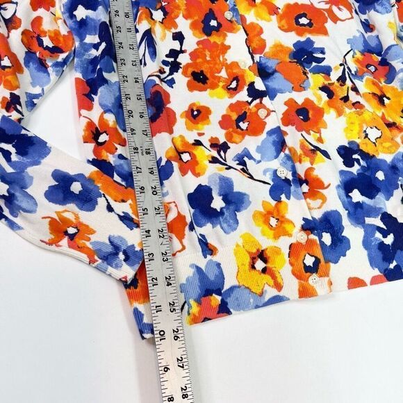 Lands' End Sweater Womens Large Multicolor Supima Cotton Floral Cardigan NWT - Picture 3 of 10